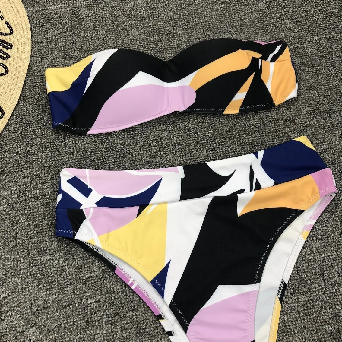 

Hirigin Sexy Strapless Bikini Set Flower Swimwear Women 2020 High Wasit Push Up Padded Swimsuit Women Bathing Suit Swimming Wear