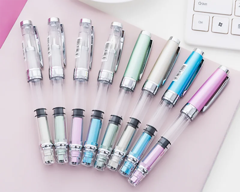 

Wing Sung 3008 Transparent Piston Wingsung Fountain Pen with Gold / Silver Clip Fashion Colorful Ink Pens for Student Office