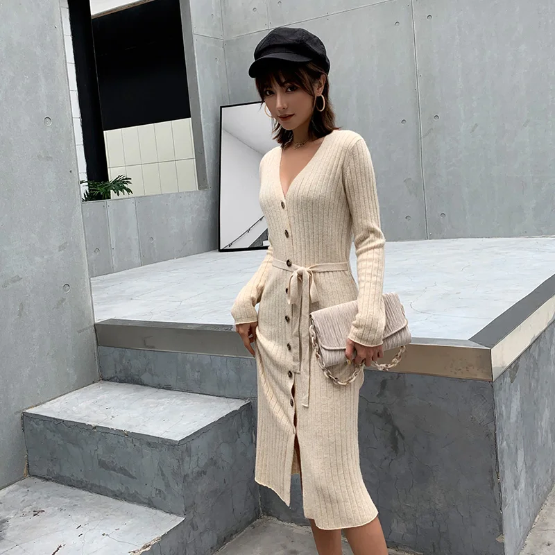 Autumn and winter long wool women's cardigan knitted cashmere female long-sleeved knee-length sweater coat |