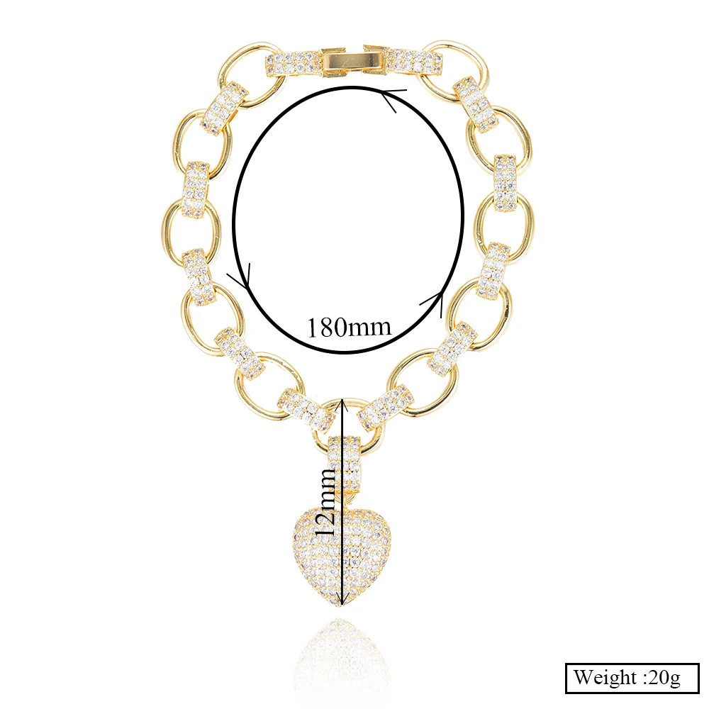 

KellyBola New Famous Brand Trendy Chain Heart Pendat Bracelet Zirconia For Women Wedding Engagement Dubai Bracelet For women