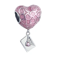 fit pan charms bracelet women pink enamel hearts hot air balloon pendant heart envelope beads for jewelry making diy couple gift