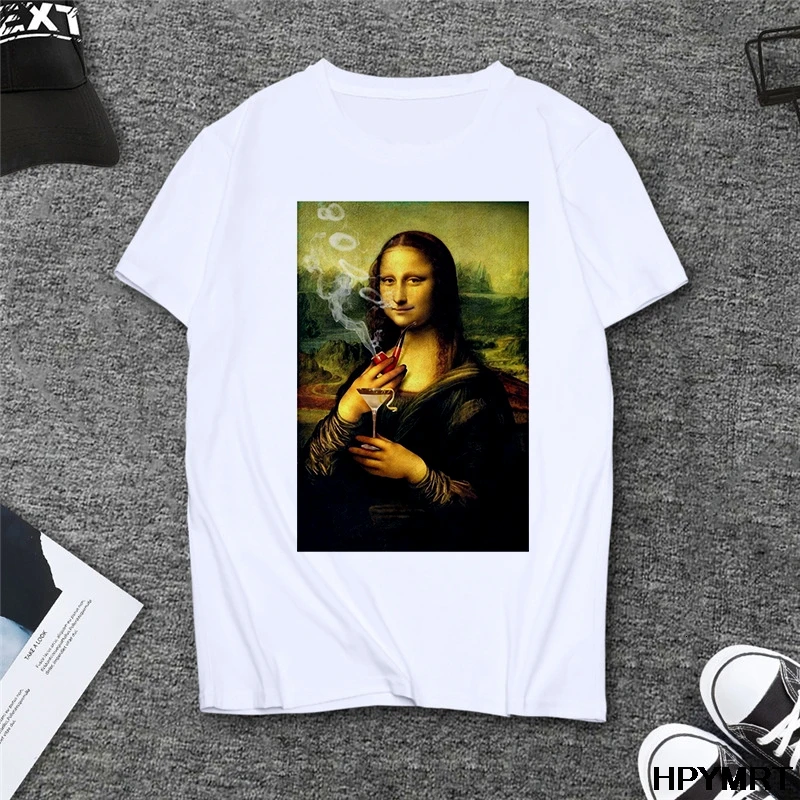 Mona Lisa забавная Женская футболка для курения летняя модная повседневная