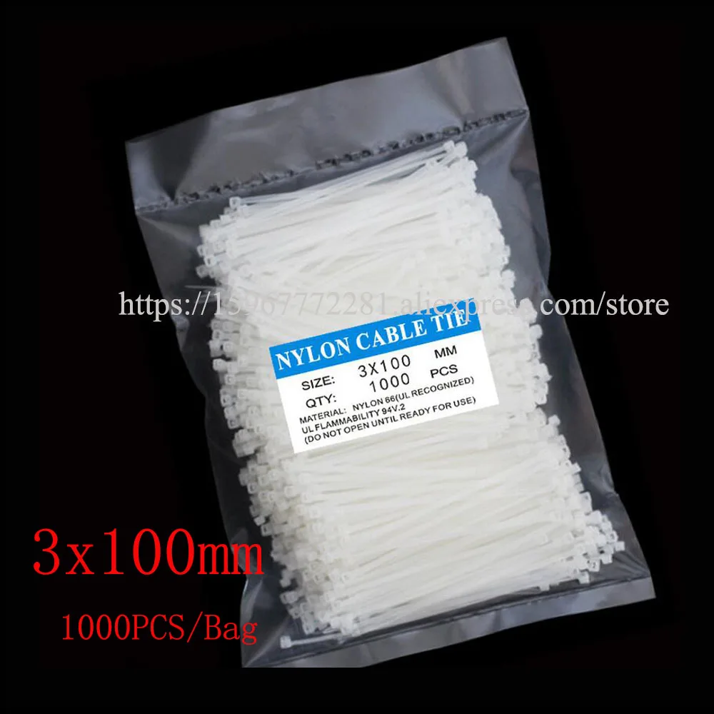 1000 шт. 3x100 мм Кабельные стяжки Ассорти самоблокирующиеся Нейлоновые кабельные