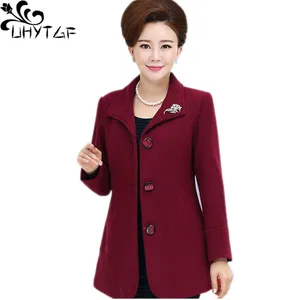 Женское шерстяное пальто UHYTGF на осень и зиму, однобортная облегающая женская верхняя одежда, свободная куртка большого размера с длинным рукавом для женщин, 676