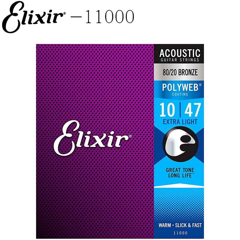 

Elixir 11000 Strings 80/20 Bronze Acoustic Guitar Strings w POLYWEB Coating, Extra Light (.010-.047)