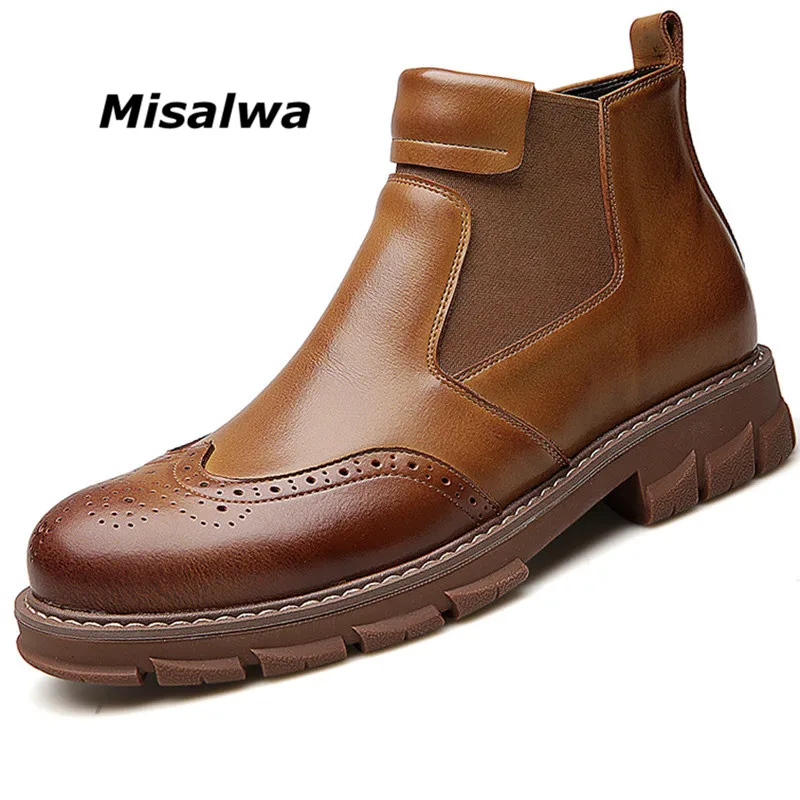 Misalwa/ботинки для мальчиков в стиле ретро; год; коллекция года; короткая свадебная обувь; Мужская обувь с перфорацией типа «броги»; классические черные ботинки из спилка; зимние туфли без каблуков для снега