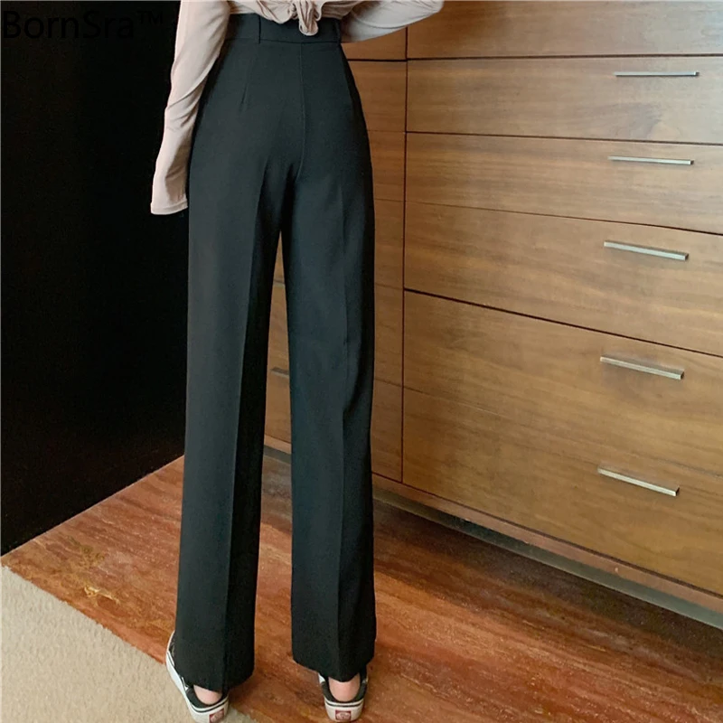 

BornSra Summer Loose Wide Leg Pants for Women Casual Pockets Full-length Suit Pants Female 2020 Summer Women Trousers
