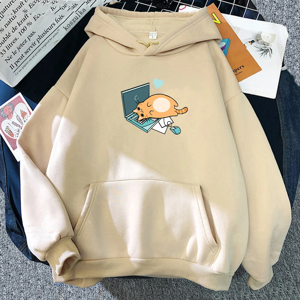 

Classic Computer Cat Hoodies Graphic Clothes Harajuku Plus Size Fleece Hoodie Women Hoodied Swearshirts Vintage Clothing