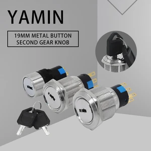16/19/22mm Metal Push Button Key Switch 2/3 Positions Stainless Steel Rotary Buttons Selector 3/6 Pins Foot Connector Plug