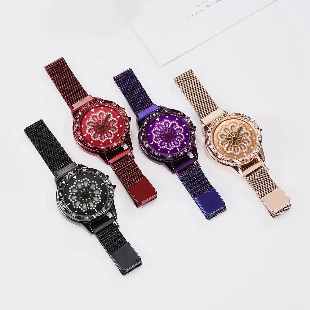 Montre avec cadran rotatif женские часы на удачу 2019 Роскошные вращающиеся алмазные с