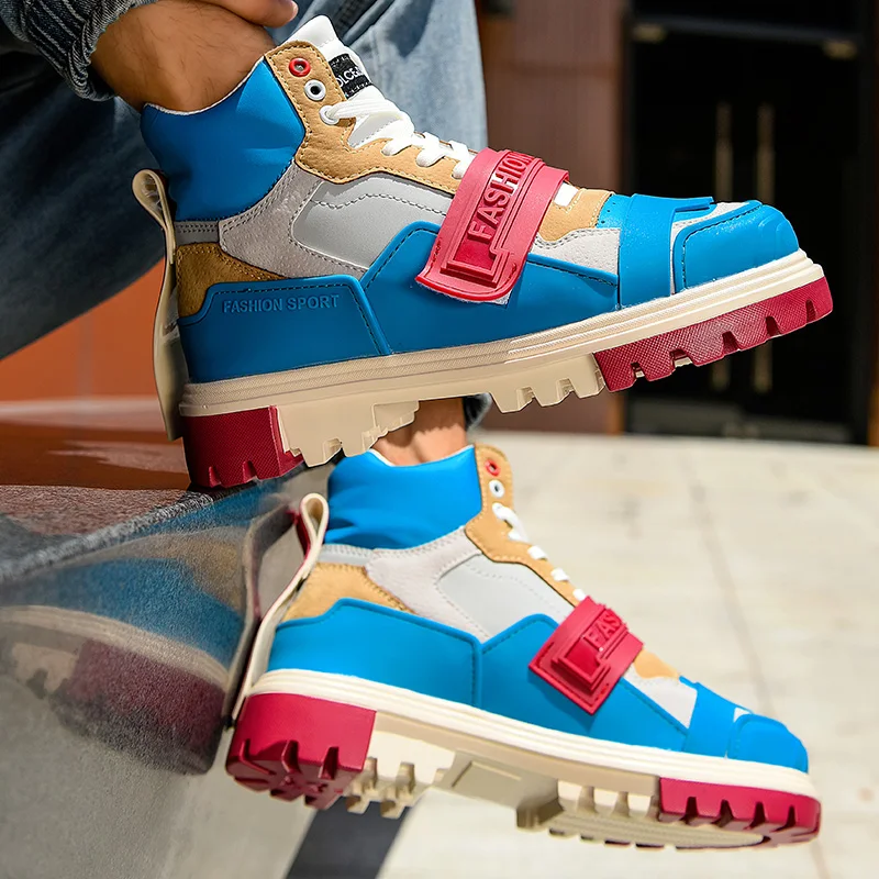 

New Leopard Print Men's Designer Sneakers Casual High Top Sneakers Men Platform Microfiber Chunky Trainers Men Zapatillas Hombre