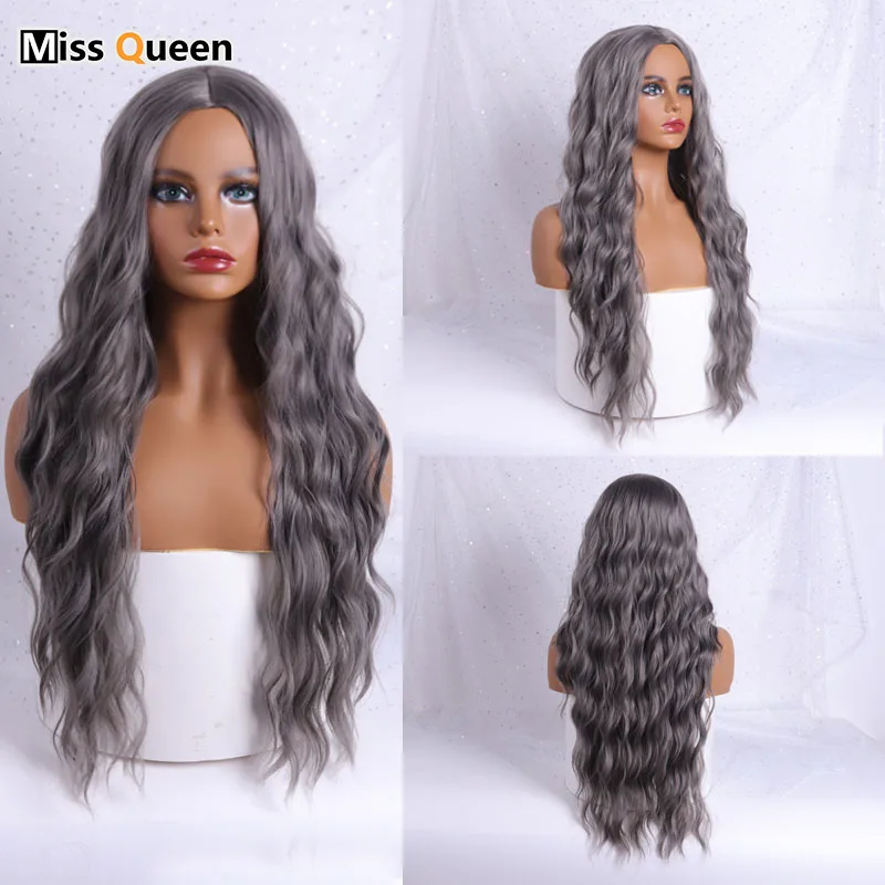 MISS QUEEN 22 Inch Pink Wavy Wig Cosplay Natural Synthetic Women's Red Silver 8 Color Heat Resistant Hair | Шиньоны и парики