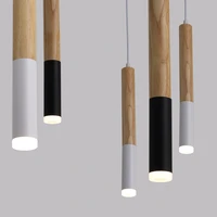 wood led pendant light 7w hang lamp diningliving room kitchen island shop bar cafe droplight long tube nordic pendant lights