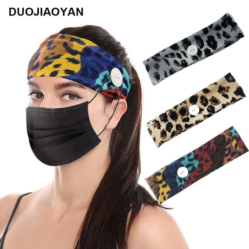 DUOJIAOYAN леопардовая повязка на голову Женская для волос с пуговицами хлопковые