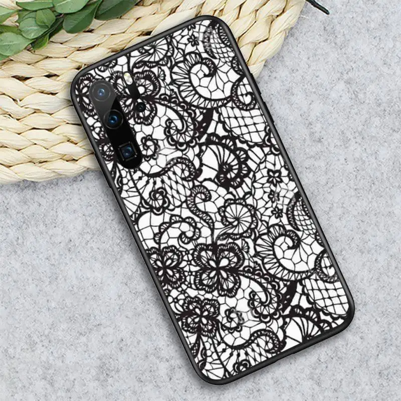 

Fashion black print flower Phone Case For Huawei honor Mate P 9 10 20 30 40 Pro 10i 7 8 a x Lite nova 5t