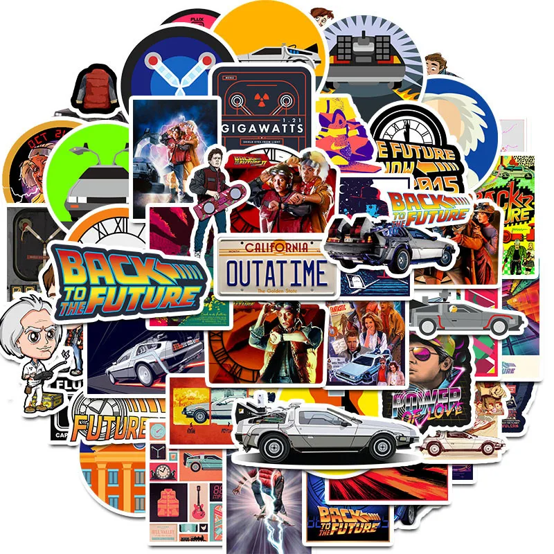 

50Pcs Movie Back To The Future Stickers Pack for On The Laptop Fridge Phone Skateboard Travel Suitcase Sticker Children's Toys