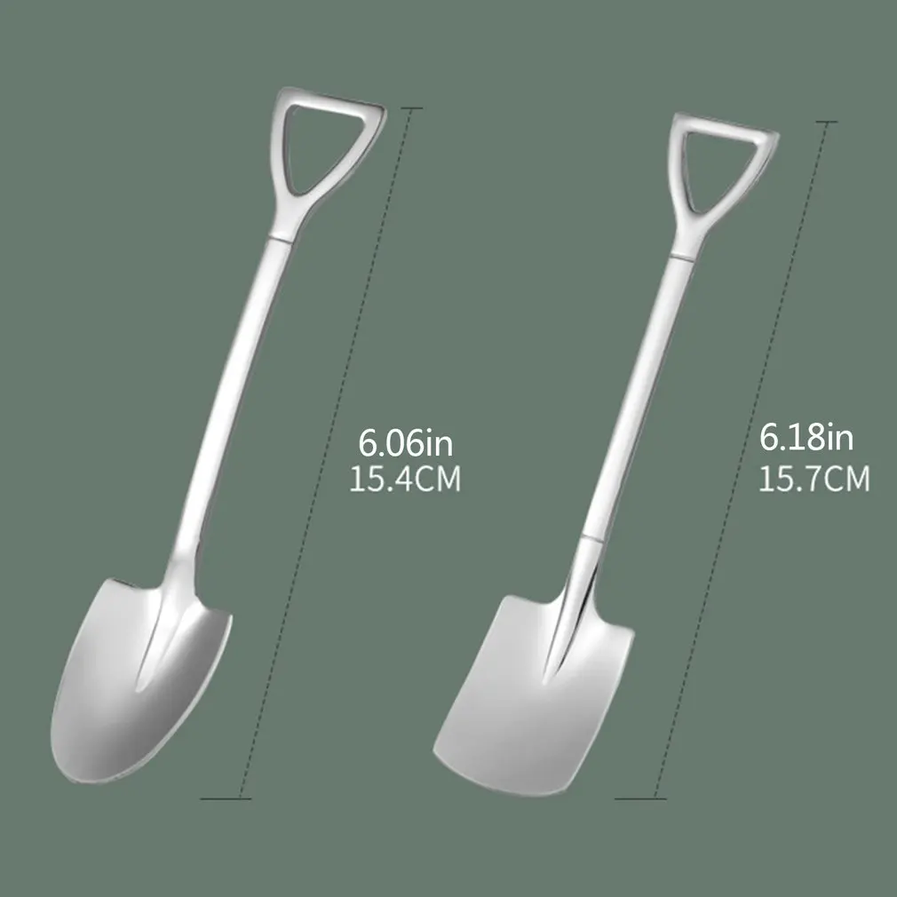 

Creative Stainless steel Ice Cream Coffee Spoon Shovel Shape Shell Tea Spoons 2 Colors Afternoon Tea Dessert Long Handle Spoon