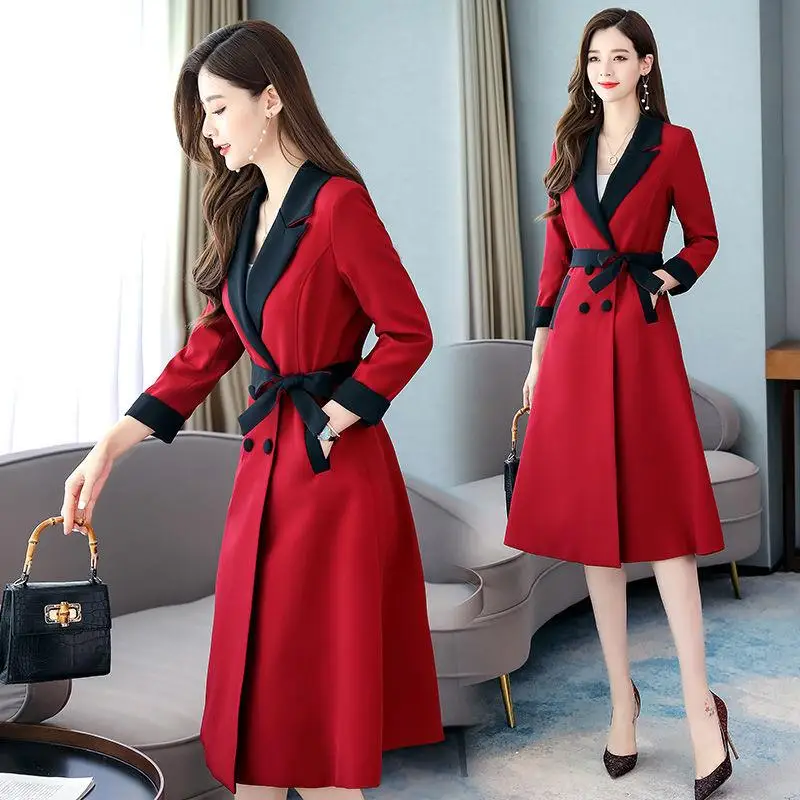 

Designer Large Size Windbreaker Women's Mid-length Korean Fashion Coat Temperament Waist And Thin Chic Over-the-knee Coat