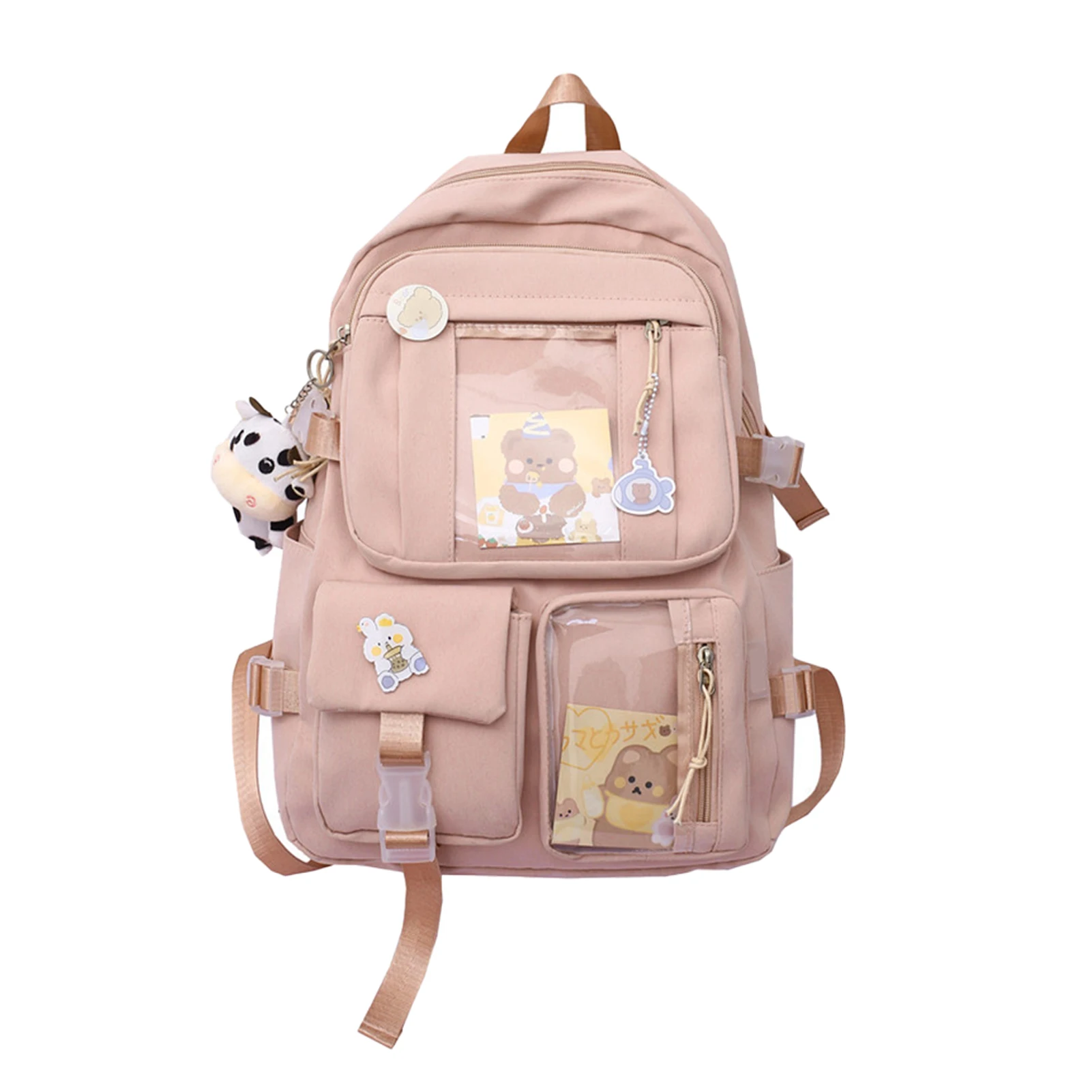 

Girls Casual Children With Plush Pendant Daypack Cute Kawaii Fashion College Bookbag Students School Backpack Large Capacity