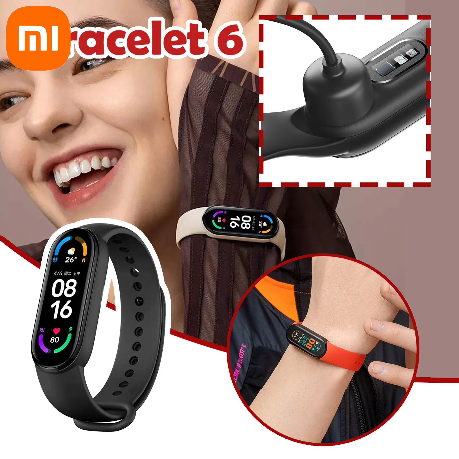 

Xiaomi Mi Band 6 Smart Bracelet SpO2 Blood Oxygen Test 1.56" AMOLED Screen MiBand 6 2021 New Basic Version GPS Heart Rate