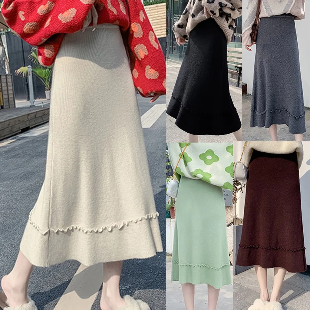 Faldas mujer moda юбки женские элегантные свободные однотонные зимние юбки для отдыха Длинные женские юбки jupe femme saia midi