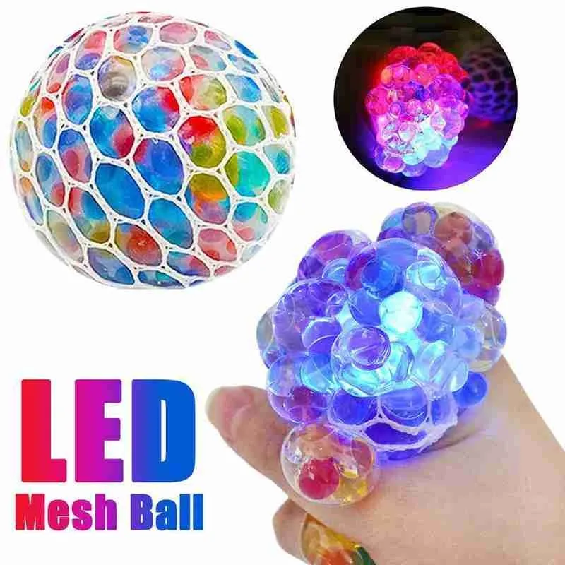

1pc Venting Grape Balls Children Led Mesh Squishy Squeeze Toys Adult Funny Anti-stress Sensory Play Vent Toy Decompression Ball