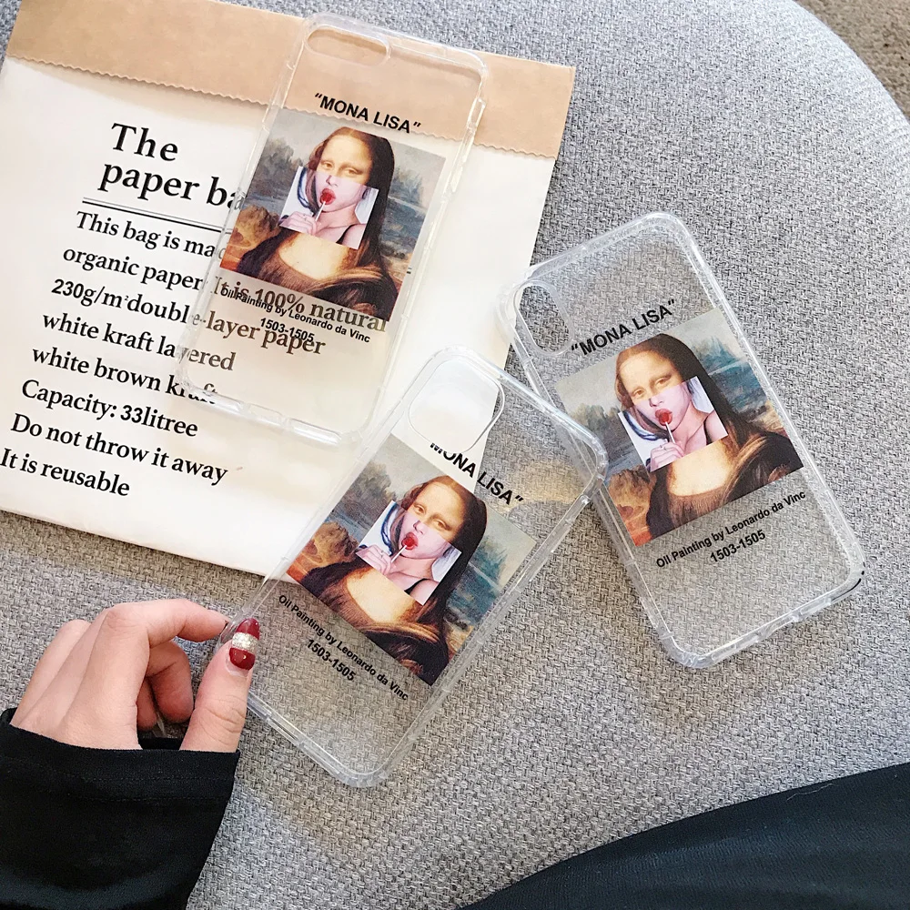 Off Street Spoof Mona Lisa Soft Silicon phone Case for iphone 11 7 8 X XS XR MAX Pro Plus label coverMona |