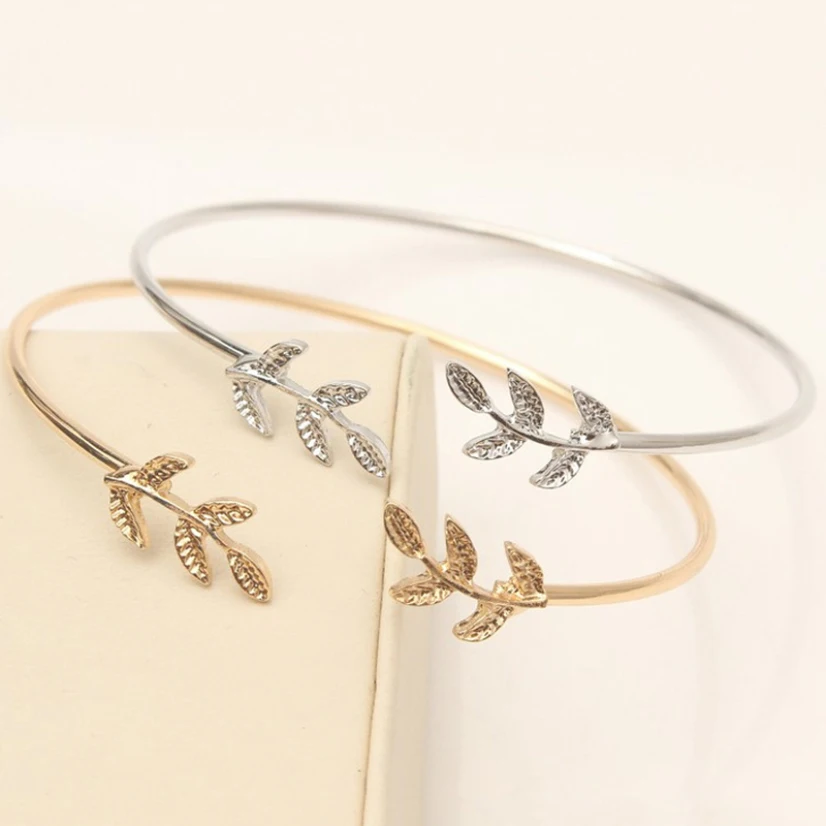 

New Simple Leaf Opening Adjustable Girls Jewelry Elegant Bangles For Women Bracelet Valentine's Day Women's Girlfriend Gift