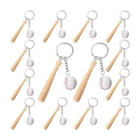 16 pcs mini baseball keychain with wooden bat for sports theme party team souvenir athletes rewards party favors