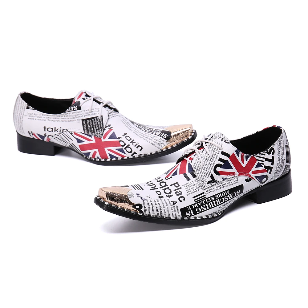 Christia Bella дизайнер Газета печати Для мужчин туфли оксфорды со шнуровкой реальные