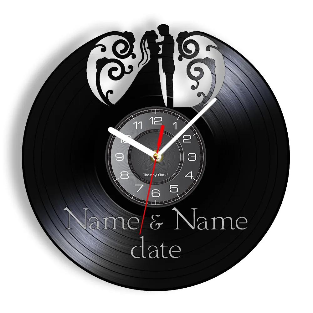Custom Wedding Name & Date Vinyl LP Record Wall Clock Vintage Watch Home Decor Timepieces Engagement Newlywed Anniversary Gift