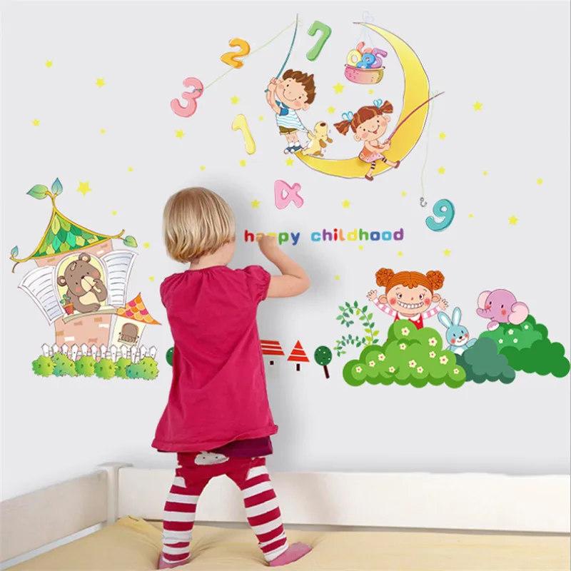 ПВХ наклейки на стену с изображением животных и цифр для девочек мальчиков