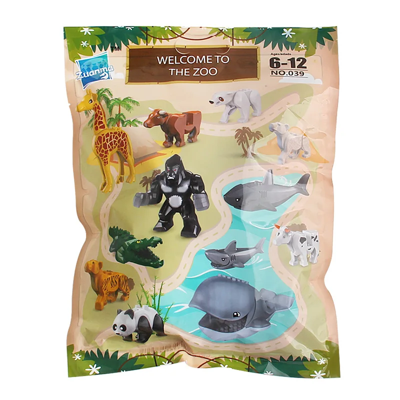 Модель животного зоопарк строительные блоки мелкие кирпичи аксессуары детские