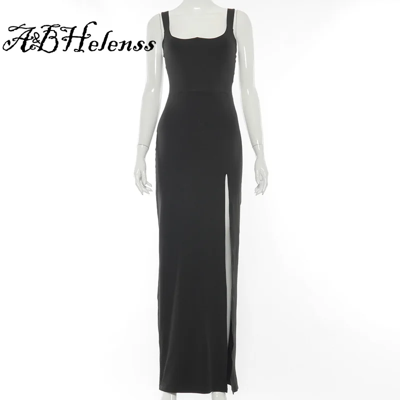 

A&BHelenss Women Club Birthday Outfits Summer Clothes Night Party Dress Sexy Black Irregular High Split Bodycon Maxi Dresses