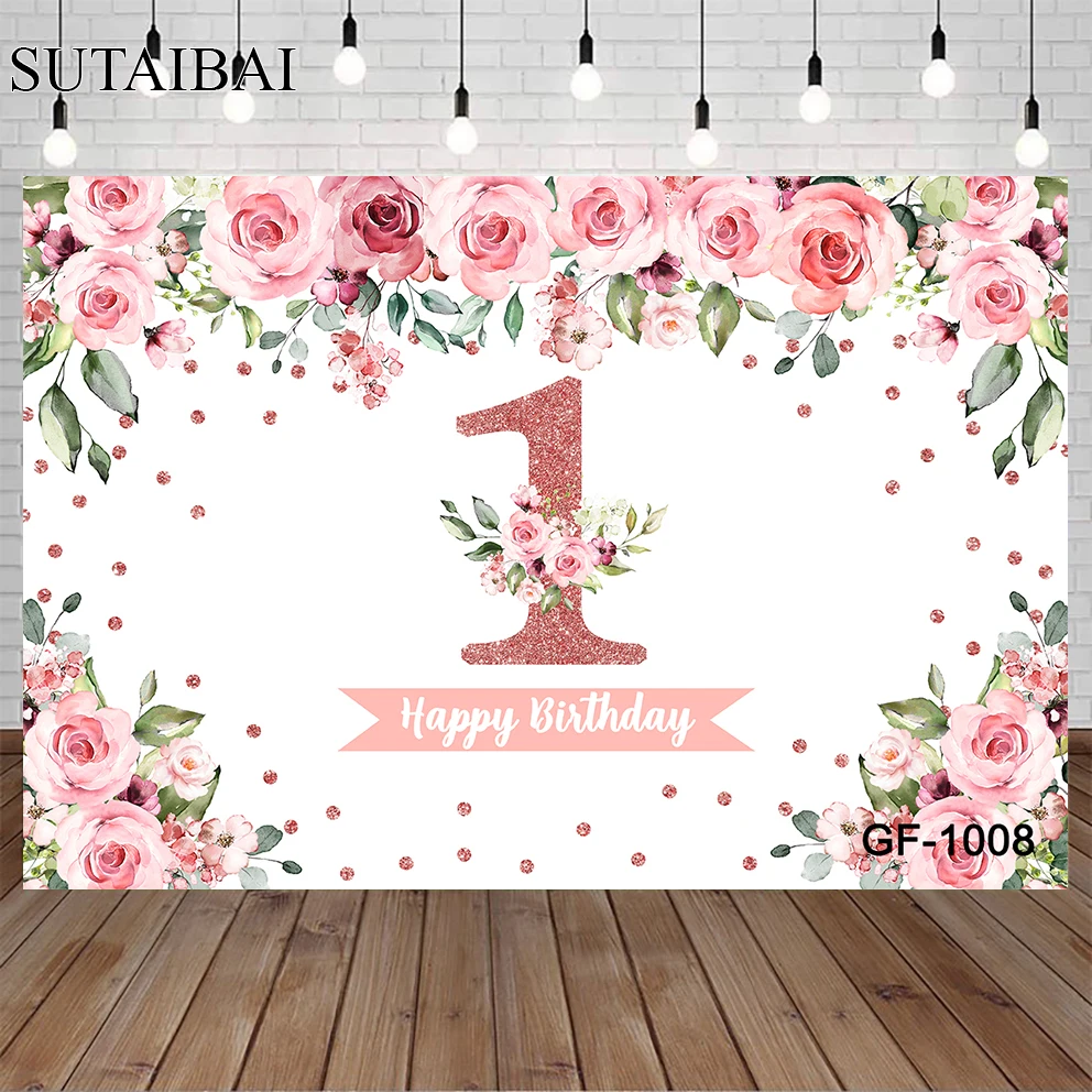Girl 1st Birthday Wallpapers for Photography Newborn Birthday Decoration Baby Shower Flower Pink Background Photography