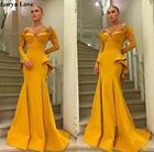 Женское вечернее платье-русалка, длинное вечернее платье золотого цвета, с открытыми плечами, с длинными рукавами, для выпускного вечера, 2020