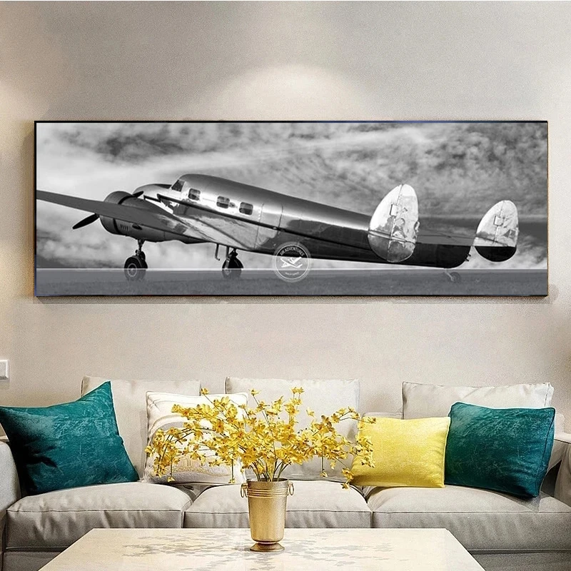 

Abstract Blank and White Retro Aircraft Canvas Painting Posters and Prints Airplane Wall Art Picture for Living Room Home Decor