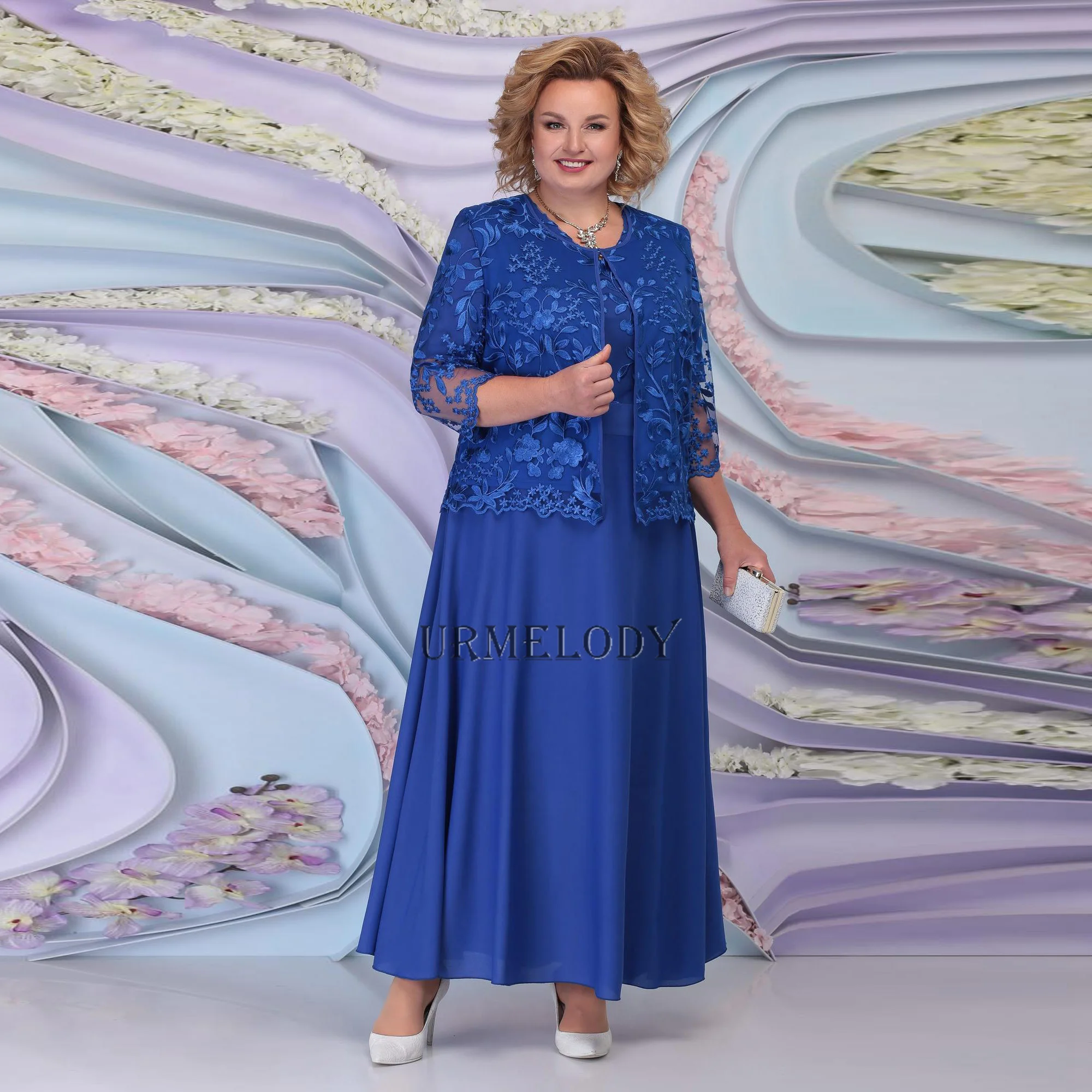 

Royal Blue Mother of the Groom dresses With Lace Jacket Plus size Outfit