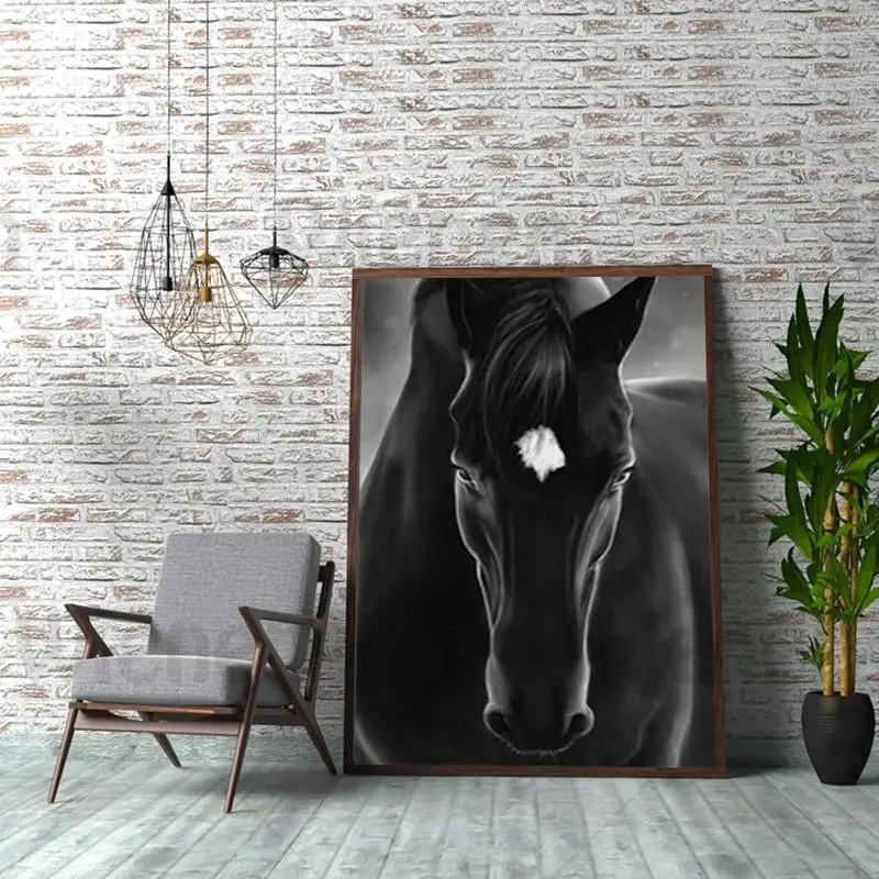 

Modern Home Decor Poster Animal Horse Canvas Oil Painting Prints Black and White Picture Living Room Bedroom Decor Wall Art