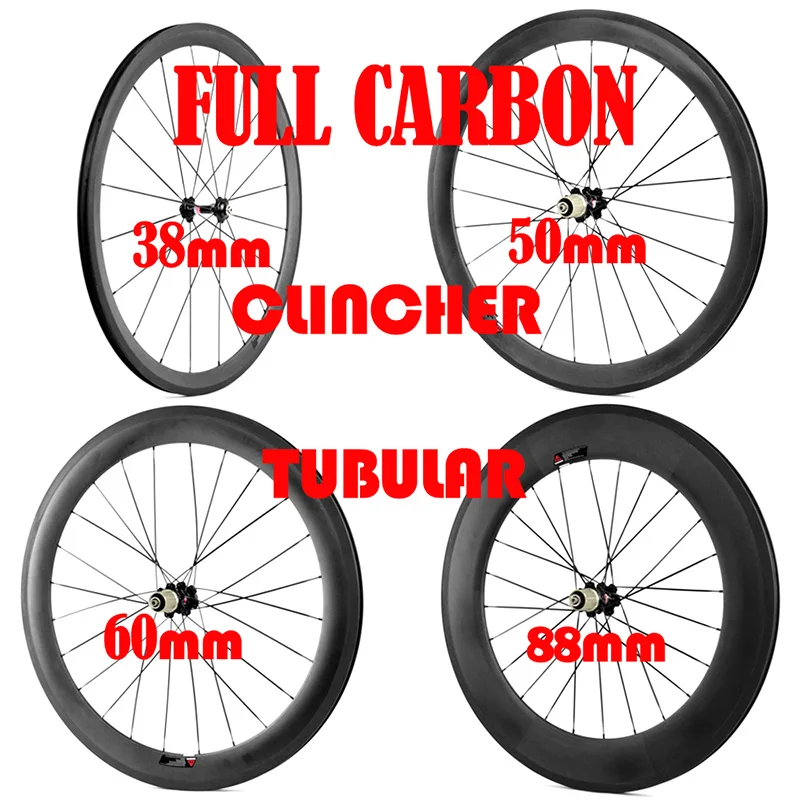 Полностью Углеродные колеса для шоссейного велосипеда 700C 25 мм 38 мм/50 мм/60 мм/88