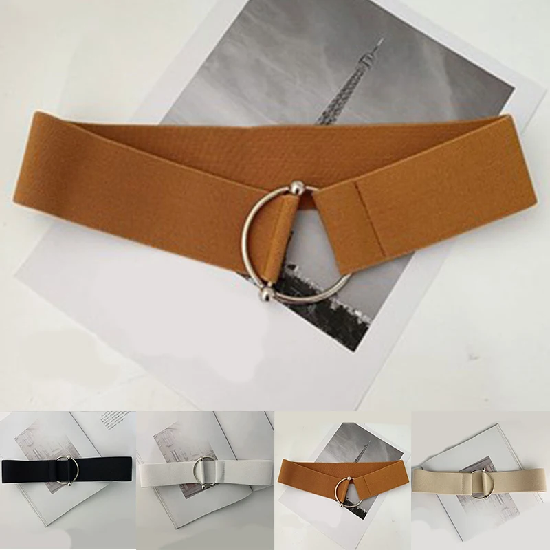 

Elastic Waist Belt All-match Dress Accessories Women Simple Fashion Dress Belt Solid Color Stretch Waist Metal Buckle Belt