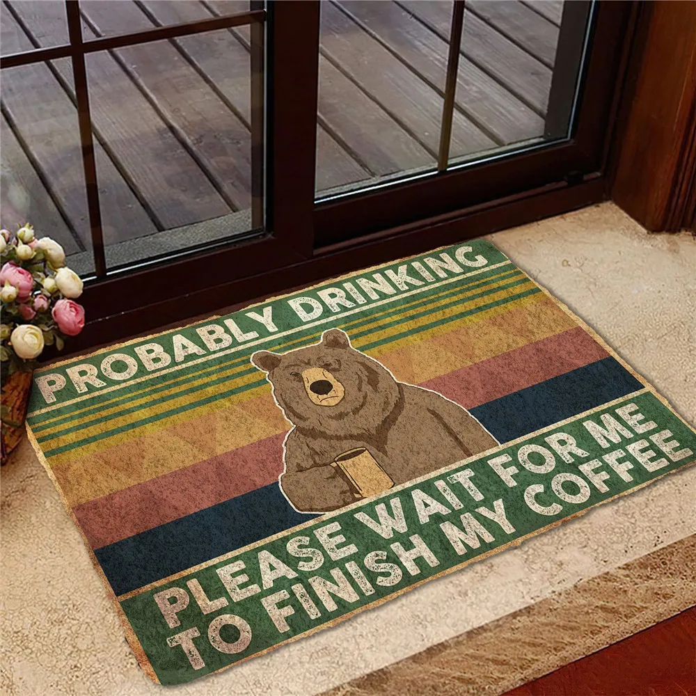 

CLOOCL Animal Doormat 3D Pattern Bear Probably Drinking Coffee Please Wait Doormat for Bedroom Toilet Non-slip Kitchen Mats