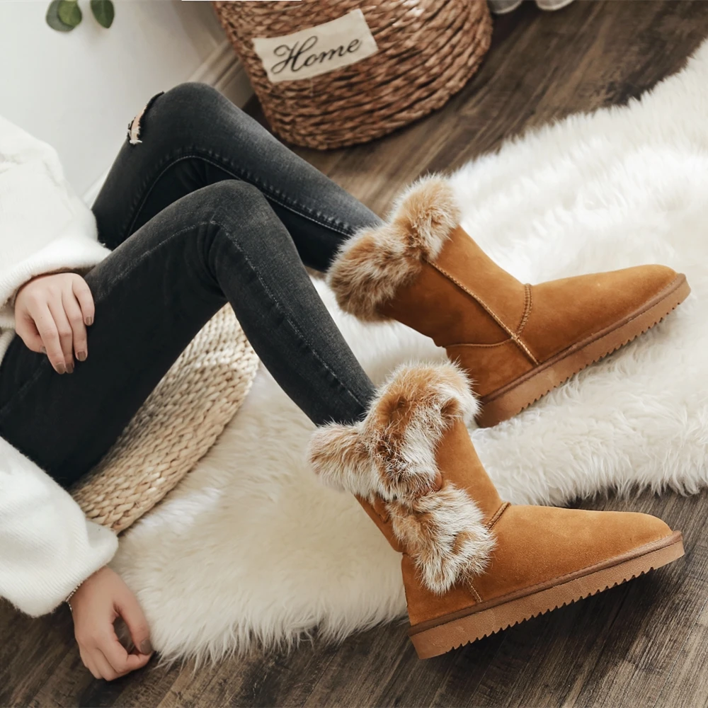 Модные женские зимние сапоги GRWG из 100% натуральной воловьей кожи с натуральным