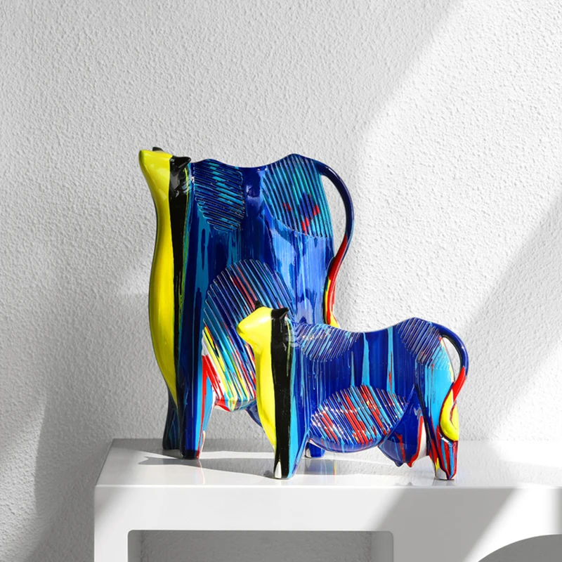 Скандинавские коровы искусство животное скульптура из смолы цветной граффити