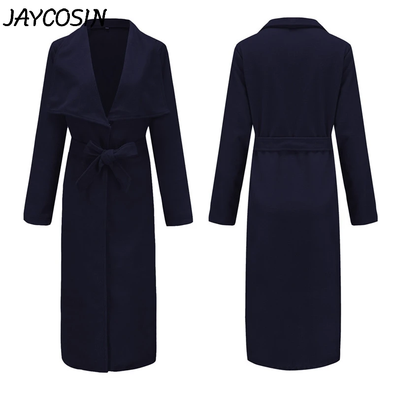 Женское шерстяное пальто JAYCOSIN длинный Тренч на пуговицах с лацканами однотонное