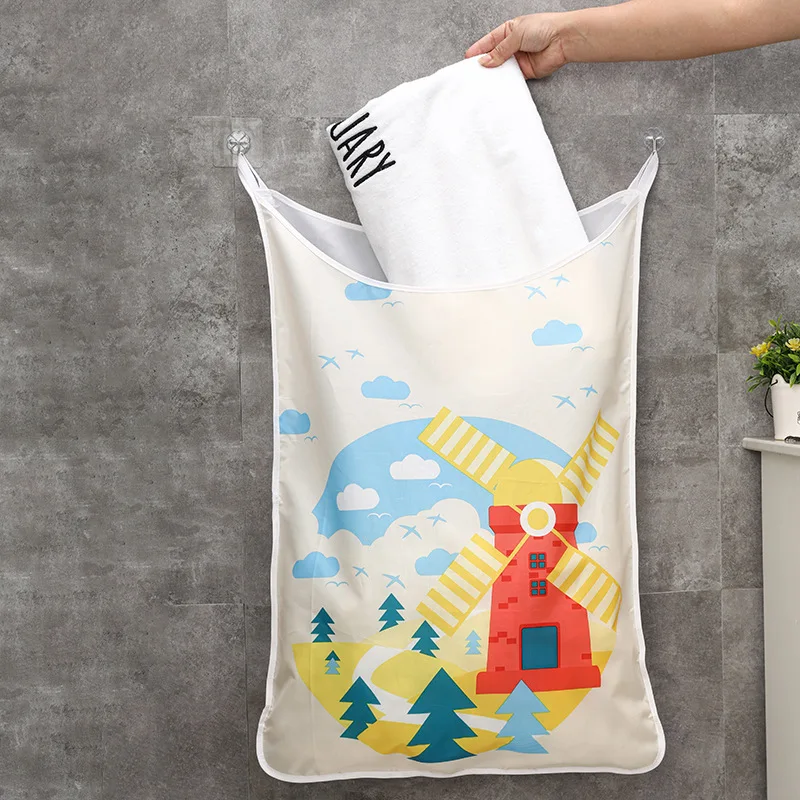 

Cartoon Hanging Laundry Bag Door Behind Washing Clothes Storage Basket Foldable Oxford Bag Wall Storage Bin Hanger Organizer