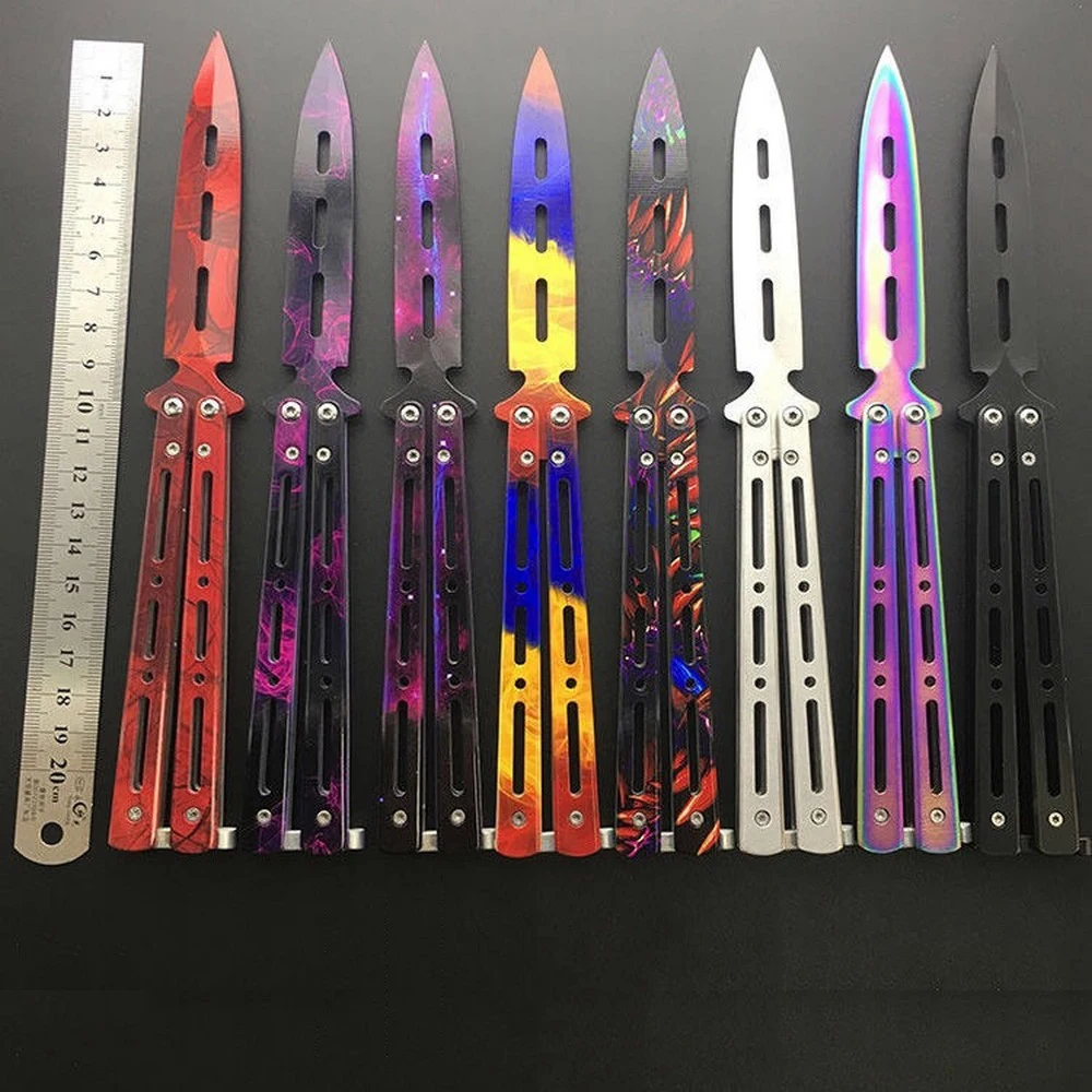 

Butterfly Knife Training Steel Folding Knife Portable Foldable Practice Tool No Edge Dull Training Knife Kit Accessories