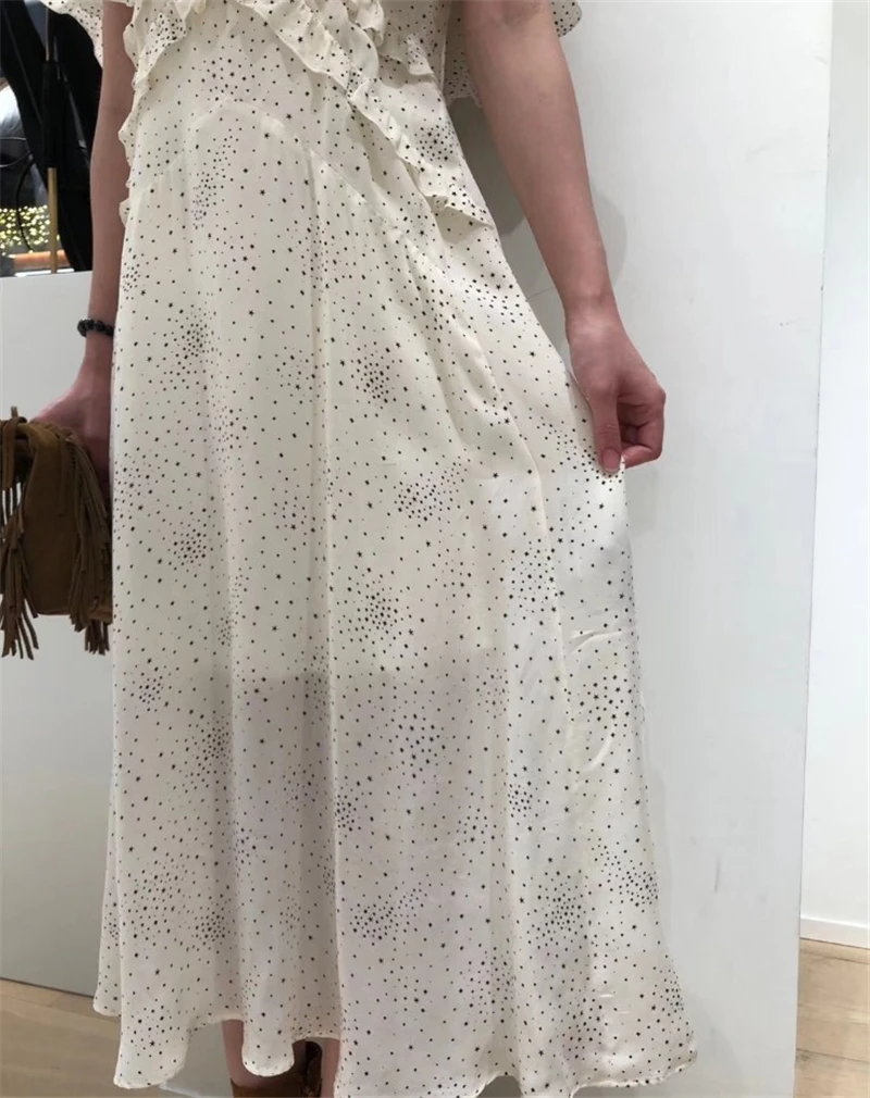 

maxi dress floreado ruffled printed V-neck puff sleeve summer white dress elegant party elegant beach boho dress