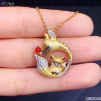 kjjeaxcmy fine jewelry 925 silver inlaid natural ruby gemstone vintage necklace lovely fox ladies pendant support check