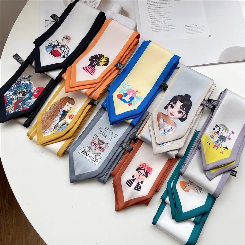 Шарф чехол для галстука Сезон весна осень Узкие рисунком шелковый шарф с женщин